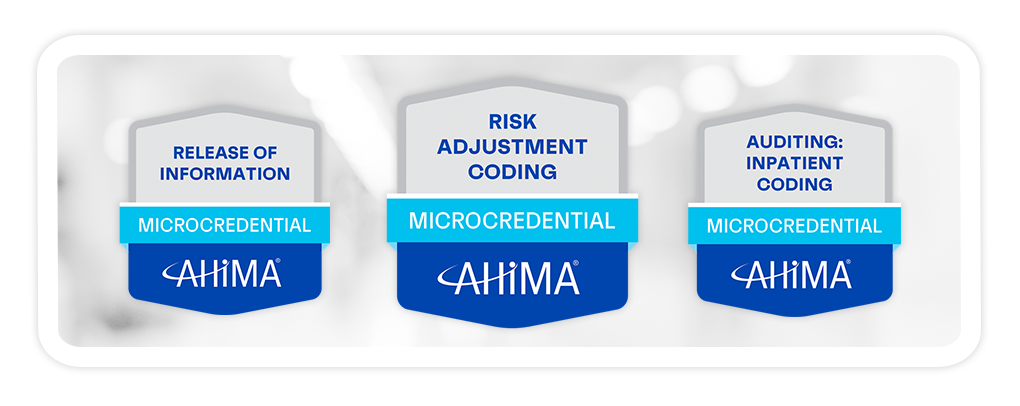 image showing badges of AHIMA microcredentials