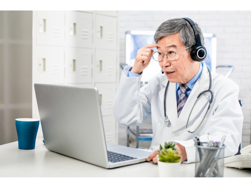 Physician at a remote work station