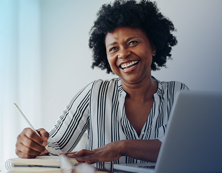 A woman completing a certification