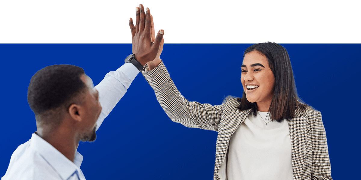 man and a woman hi-fiving - use AHIMA career assist to advance your career